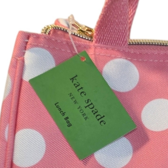 Kate Spade New York Pink & White Large Polkadot Small Tote Insulated Lunch Bag - Picture 6 of 7